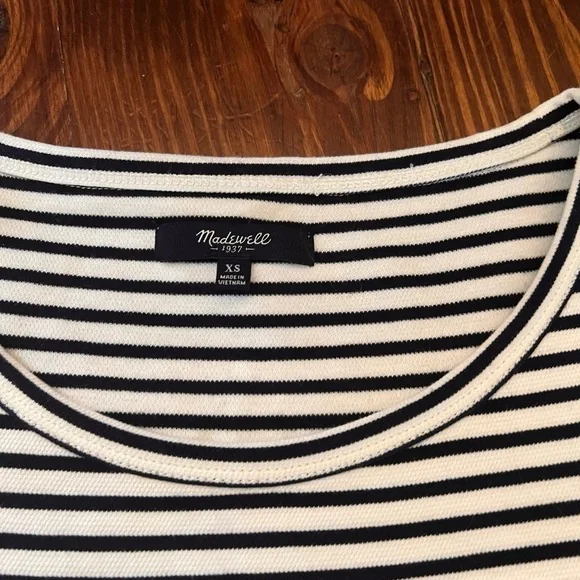 MADEWELL Dockside Dress Navy White Stripe Preppy Coastal Cotton XS - Picture 6 of 6